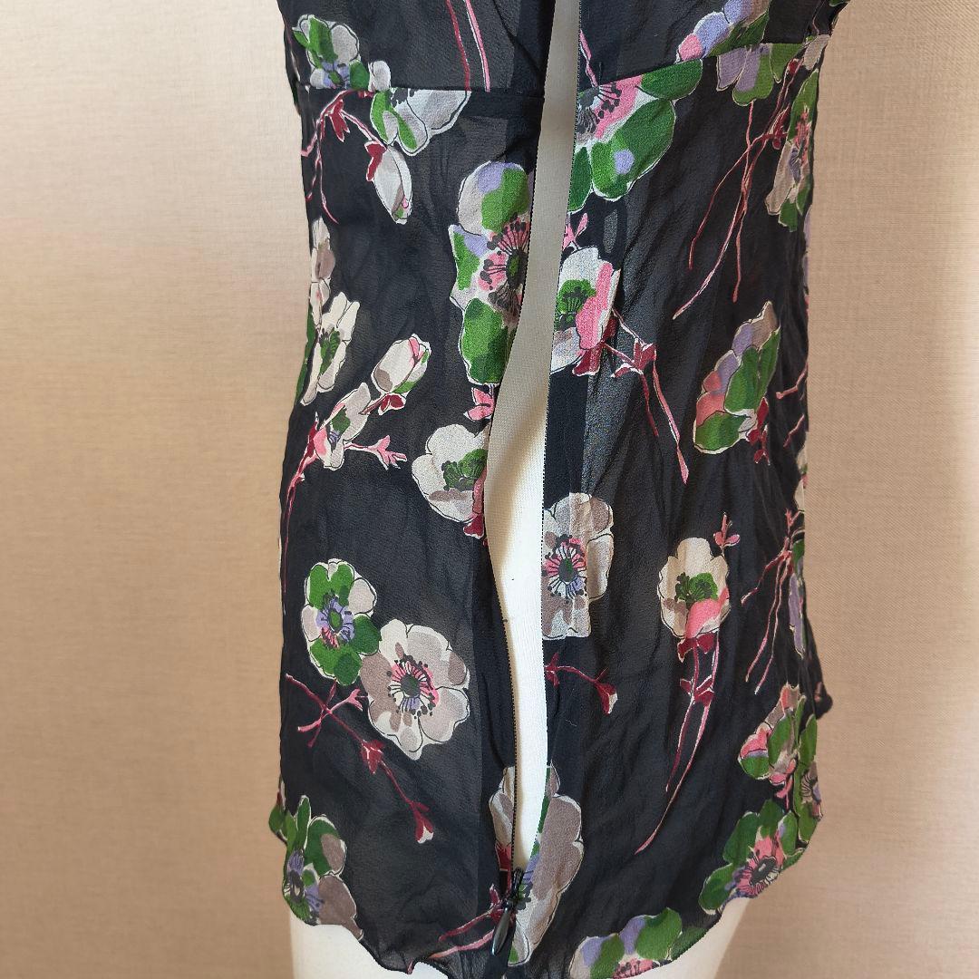 D＆G 花柄フリル袖ブラウス 半袖 黒 ボウタイ