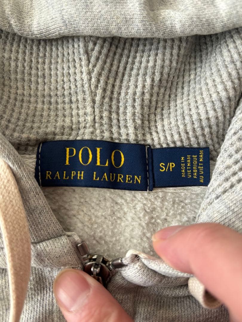 POLO ラルフローレン ジップパーカー グレー S 裏起毛 ロゴ刺繍