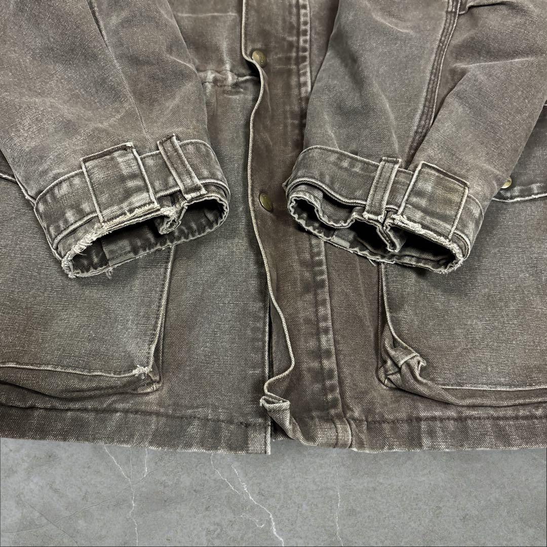 27]メキシコ製カーハート レザーロゴフルジップ ダック地ジャケットブルゾン古着
