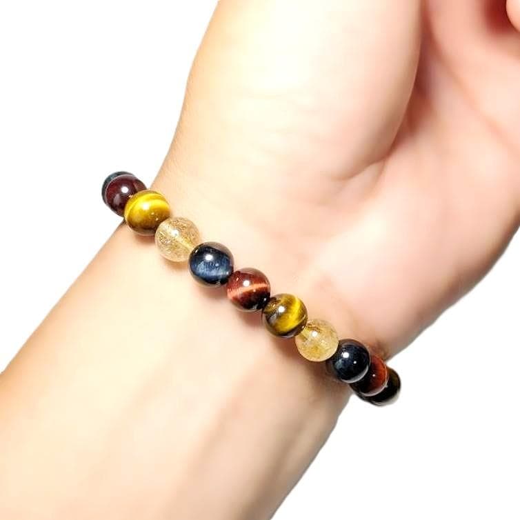 タイチンルチル 三種タイガーアイ 数珠 ブレスレット エナジーストーン お守り