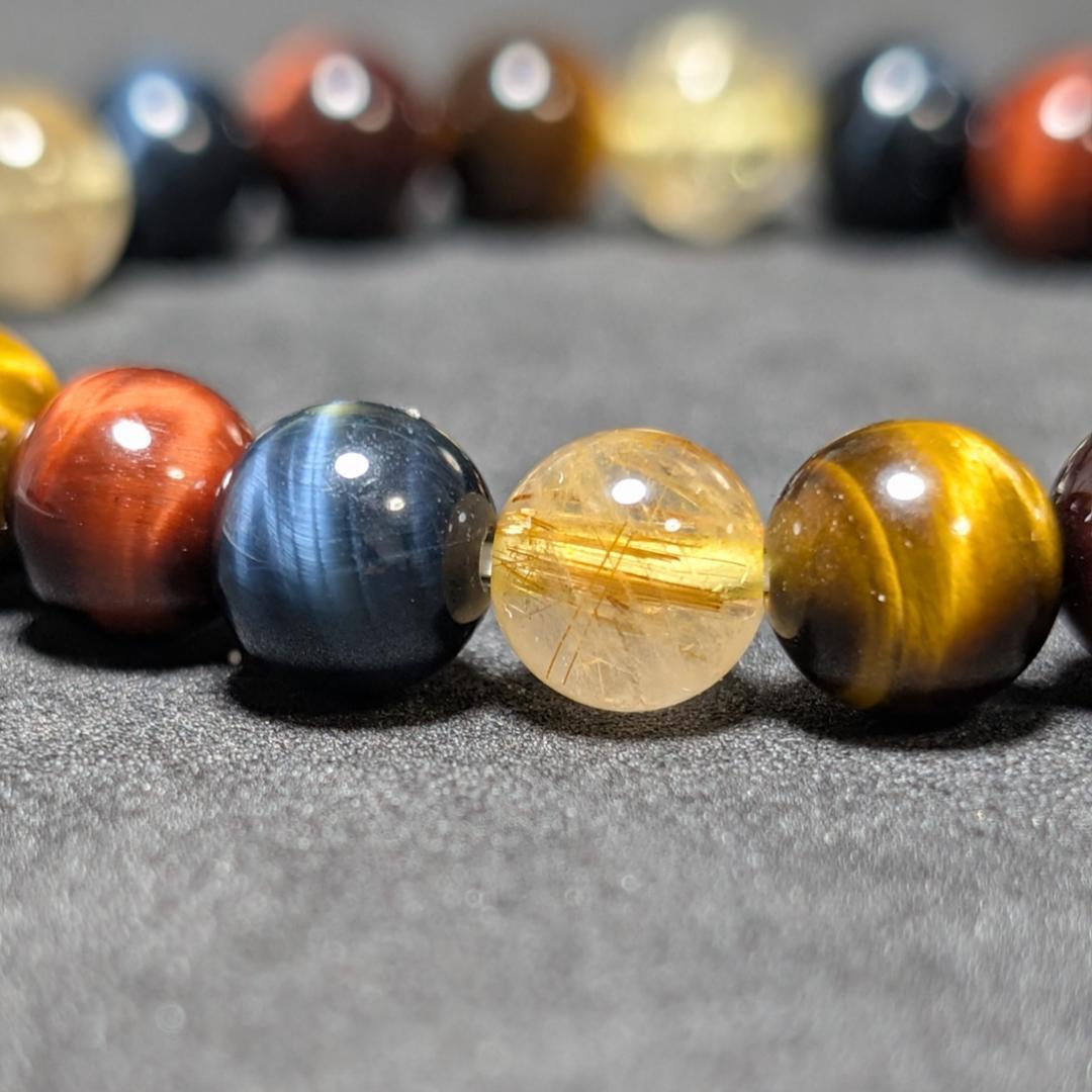 タイチンルチル 三種タイガーアイ 数珠 ブレスレット エナジーストーン お守り