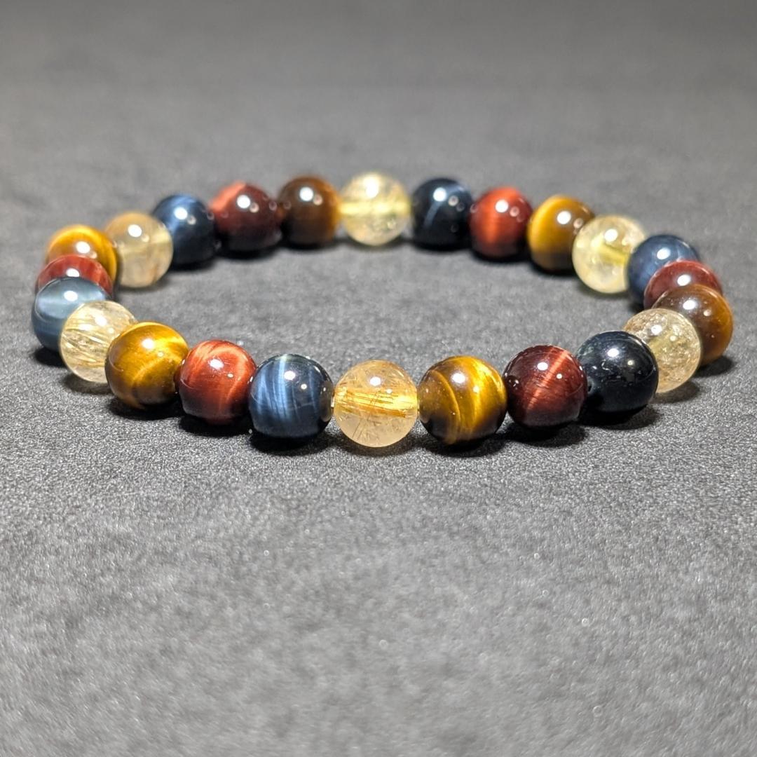 タイチンルチル 三種タイガーアイ 数珠 ブレスレット エナジーストーン お守り