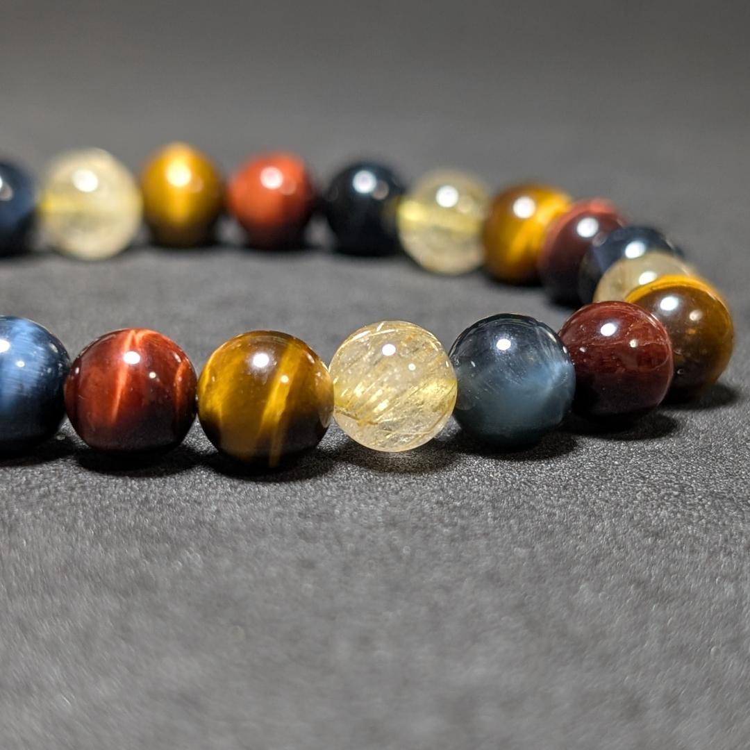 タイチンルチル 三種タイガーアイ 数珠 ブレスレット エナジーストーン お守り