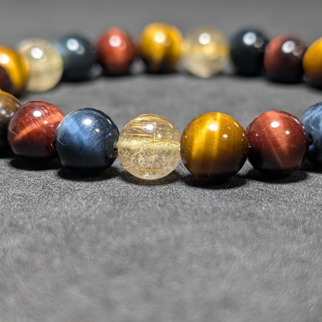 タイチンルチル 三種タイガーアイ 数珠 ブレスレット エナジーストーン お守り