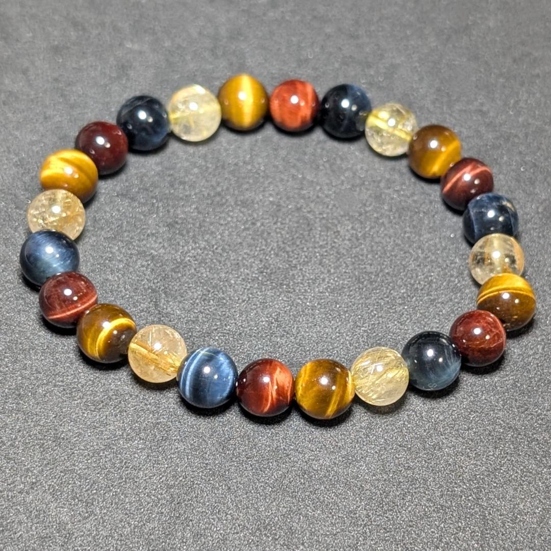 タイチンルチル 三種タイガーアイ 数珠 ブレスレット エナジーストーン お守り