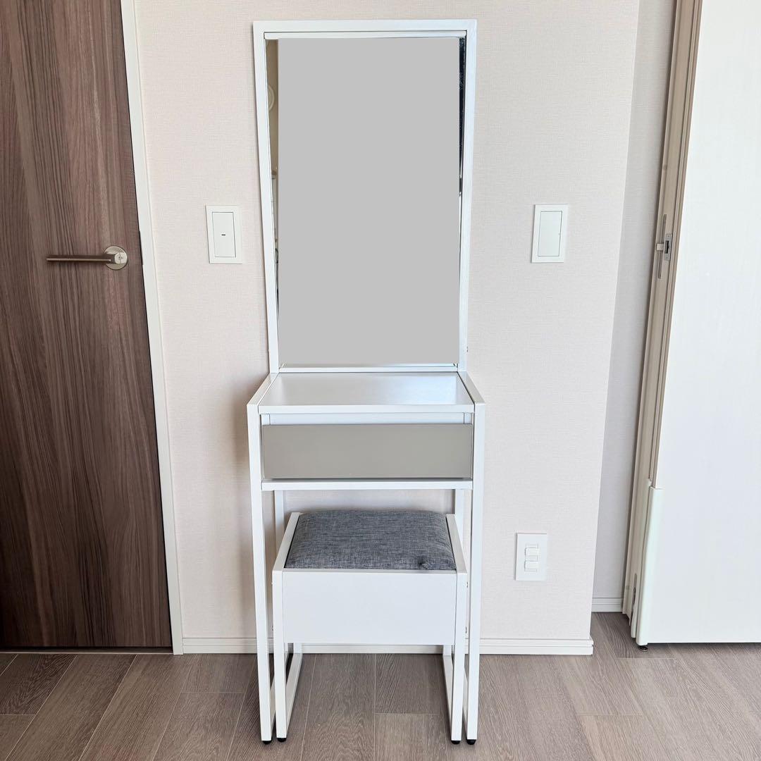 【引取限定】ドレッサー コンパクト 化粧台 鏡台 ミラー ホワイト/グレー