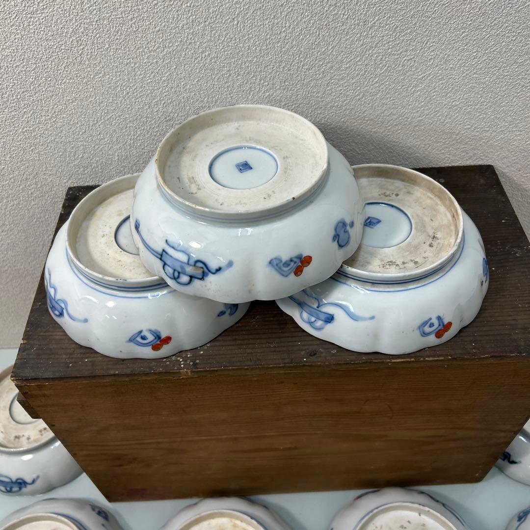 ☆古伊万里・金蘭手・金彩　　　　染付・窓絵花車・中鉢☆