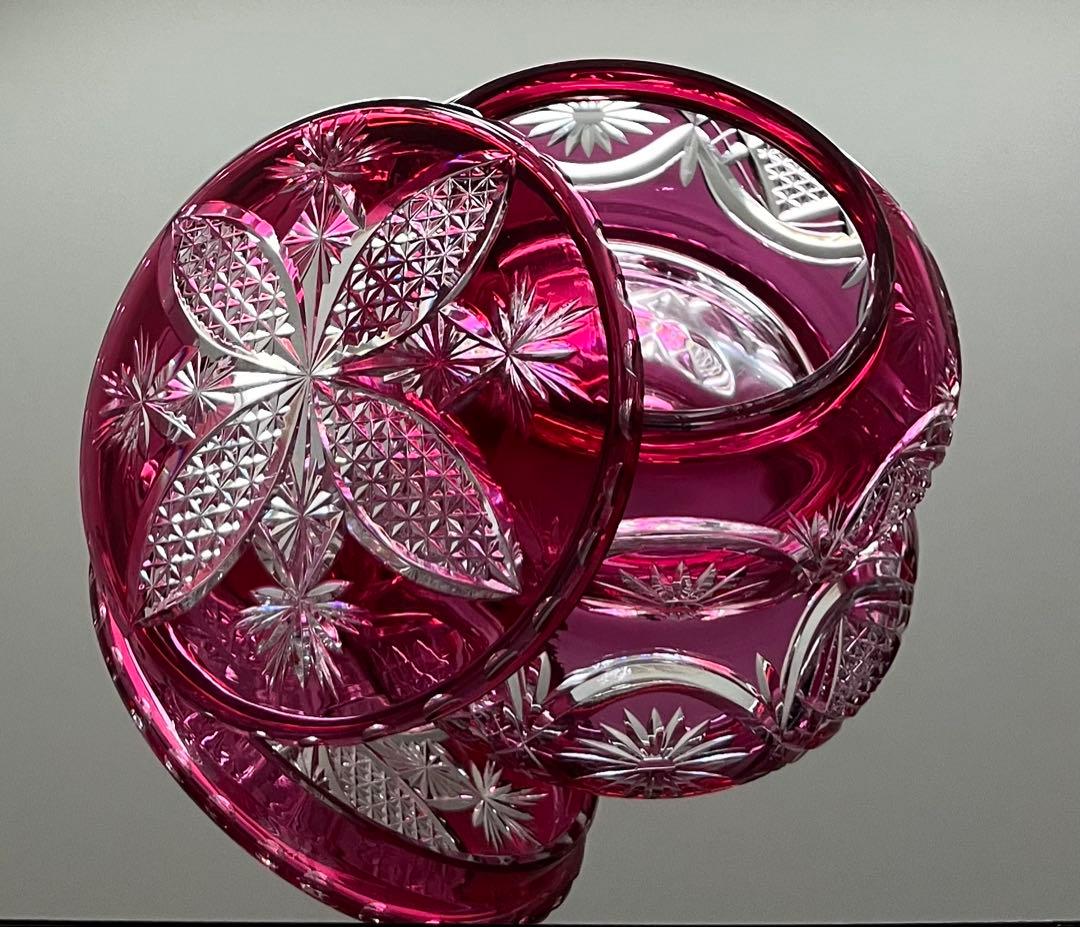 Baccarat バカラ/※刻印有 紅色被せ装飾　蓋物 大型　極稀少