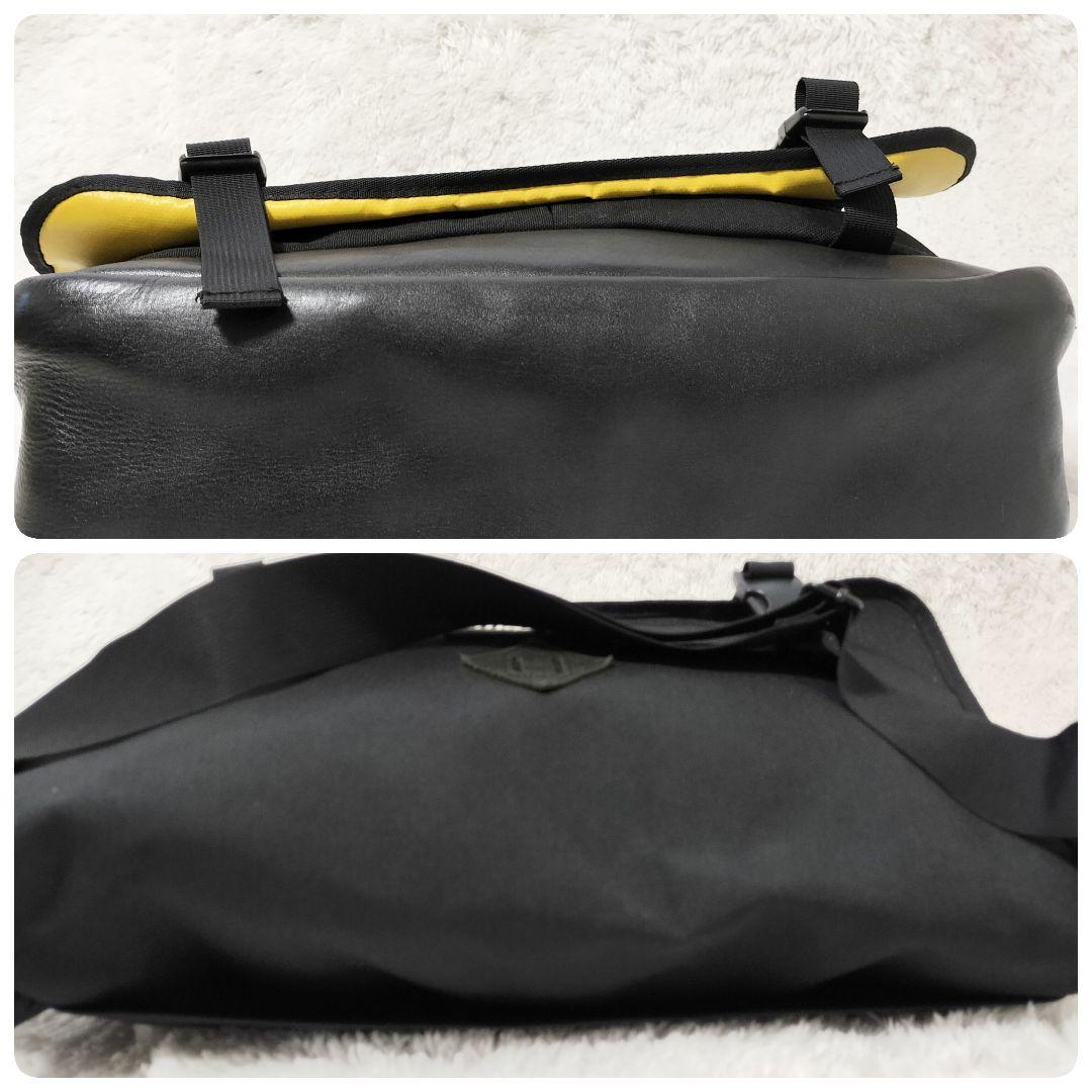 シュプリーム メッセンジャーバッグ ナイロン レザー 黒 黄色