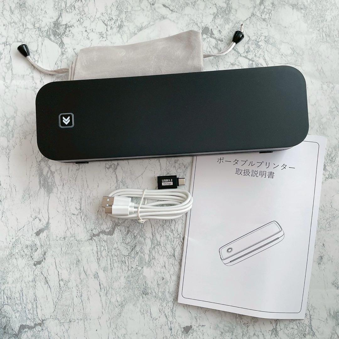 【新品】モバイルミニプリンター A4 ポータブル 熱感式 熱転写 小型 黒 軽量