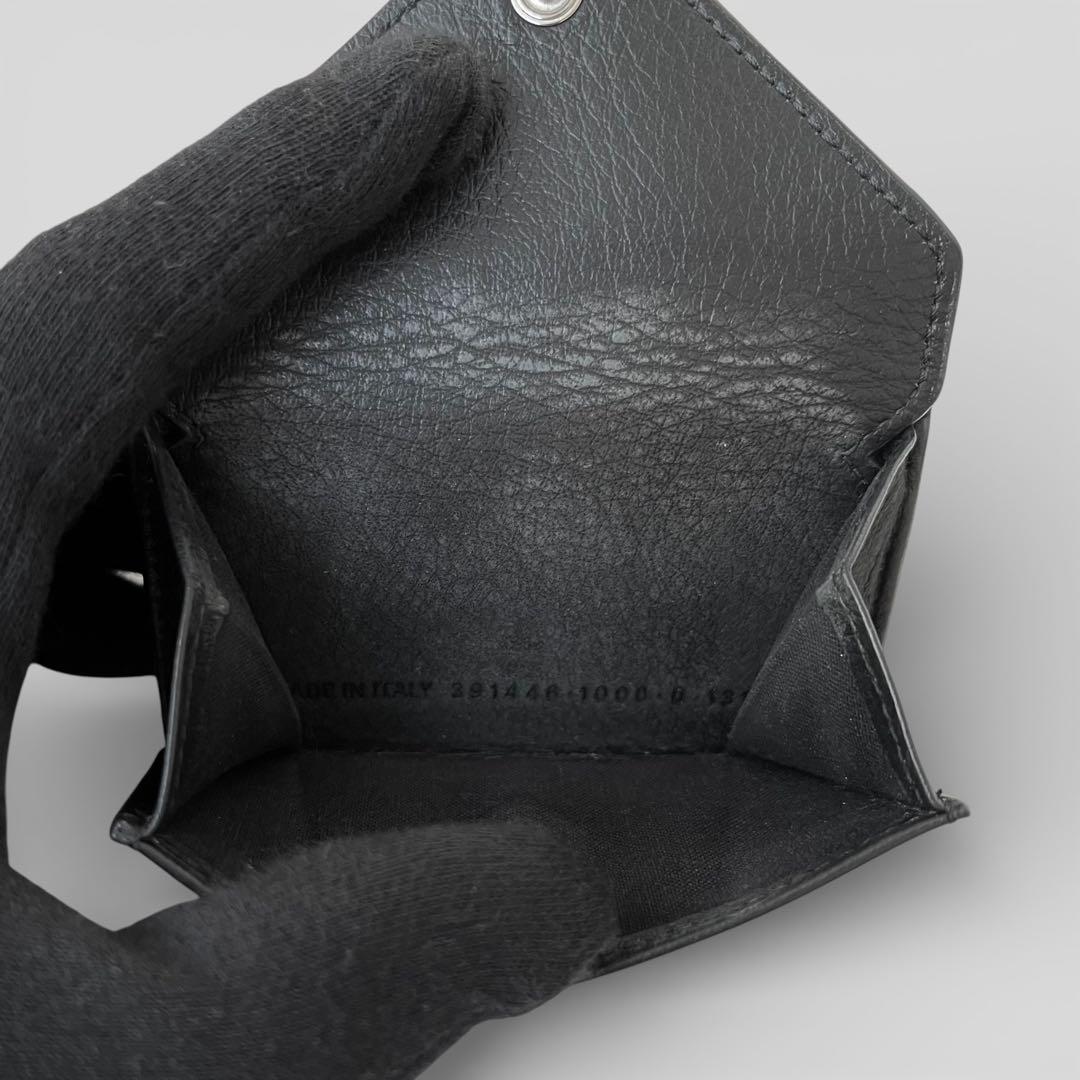 美品 バレンシアガ ペーパー ミニウォレット レザー ブラック 三つ折り財布