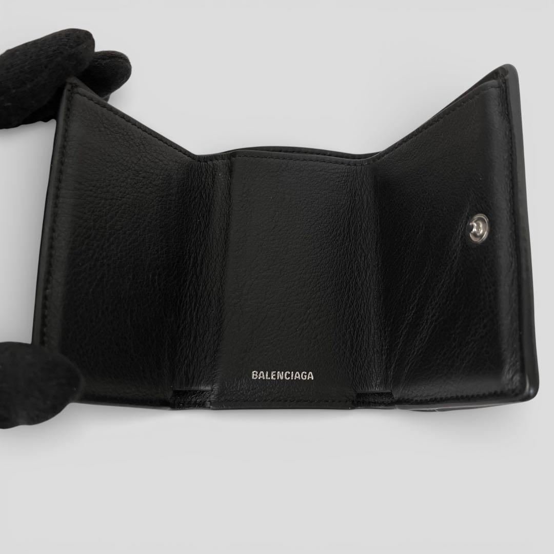 美品 バレンシアガ ペーパー ミニウォレット レザー ブラック 三つ折り財布