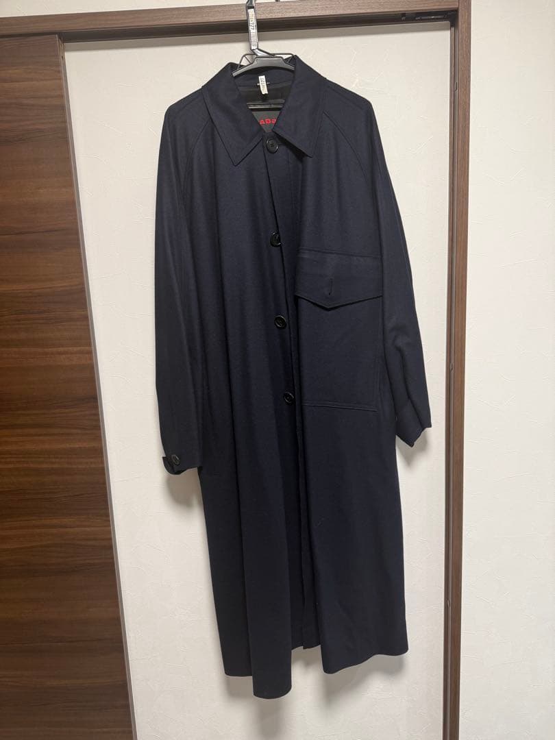 CABaN メルトンジャージー ビッグポケットステンカラーコート　ネイビー