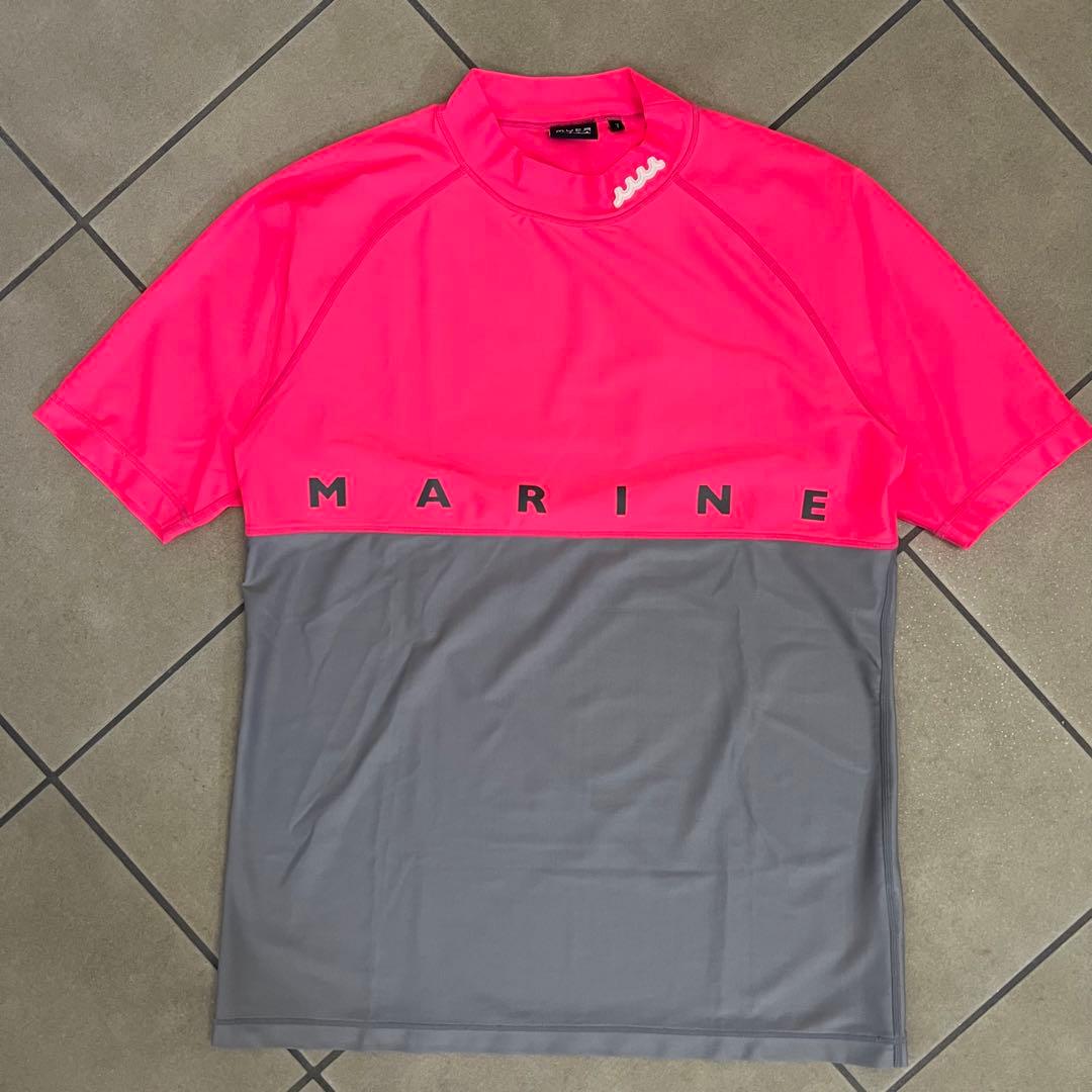 muta MARINE ムータマリン　バイカラー　ハイネック　半袖シャツ　ロゴ