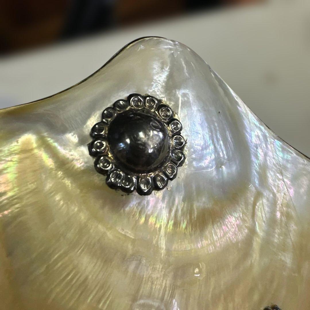 シルバー，銀，小物入り，真珠母貝の装飾皿