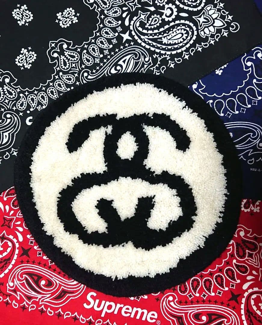 レアカラー STUSSY×Gallery1950 円形 ラグマット 黒×白