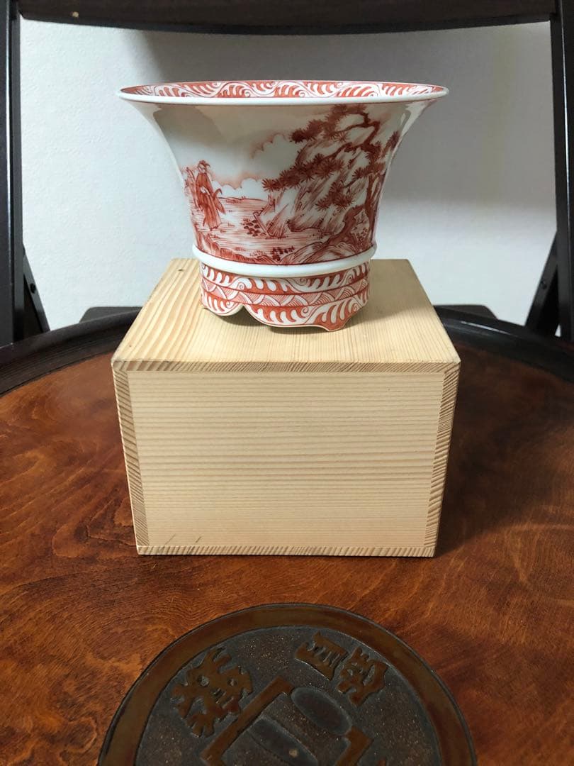 谷楽方山さんの赤絵 小品盆栽小鉢