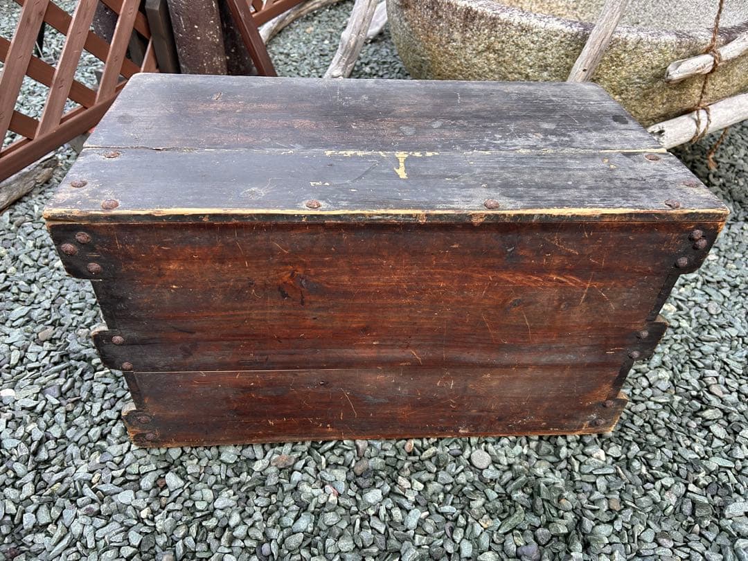 レトロ　木箱　ケース　蓋付収納　アンティーク　古道具