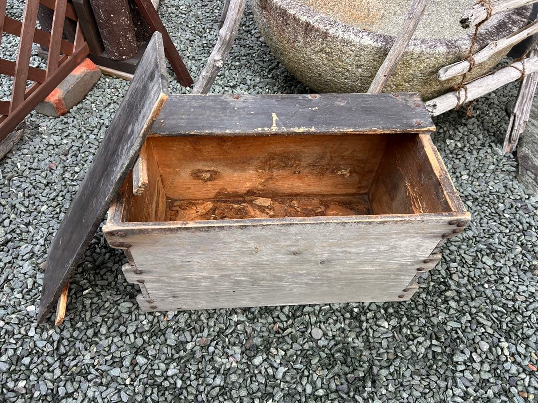 レトロ　木箱　ケース　蓋付収納　アンティーク　古道具