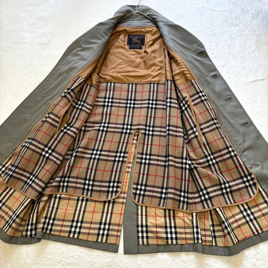 90s BURBERRY シルク混バルマカーンコート カシミヤ混ライナー 玉蟲