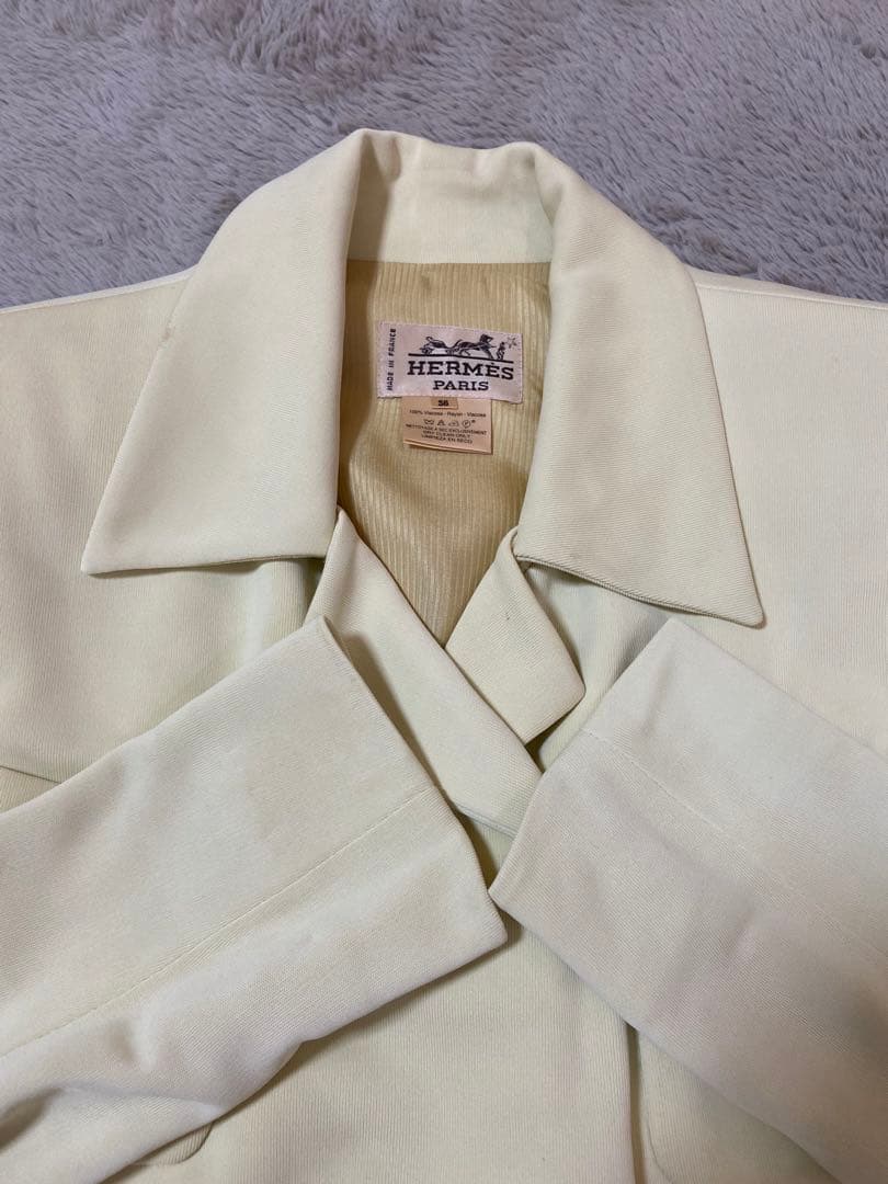 HERMES エルメス　クリーム色 ダブルブレストジャケット 36 中古