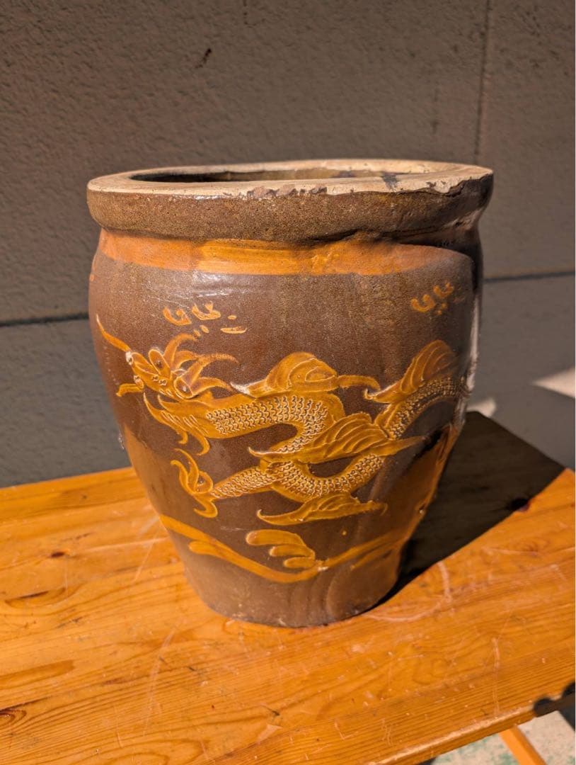 【昭和レトロ】大甕　大壺　陶器　ピータン壺　つぼ　甕　オブジェ　アンティーク