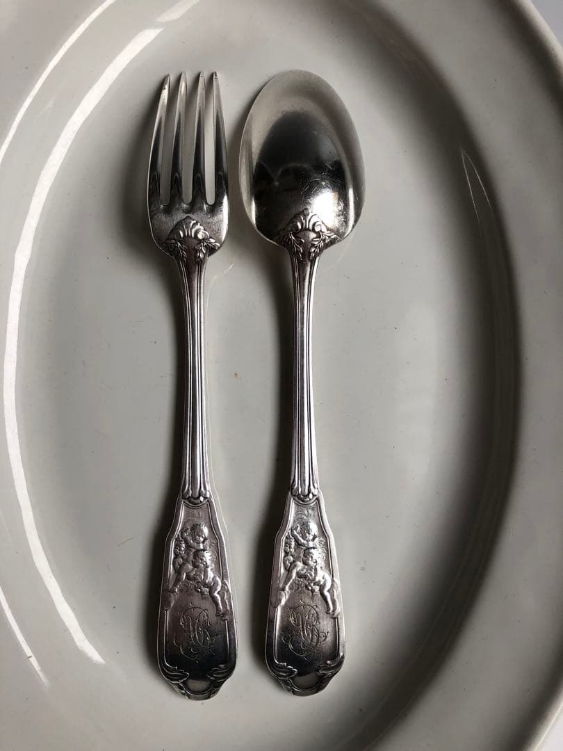 レア　天使のカトラリー　シルバープレート　フランス　アンティーク　刻印あり