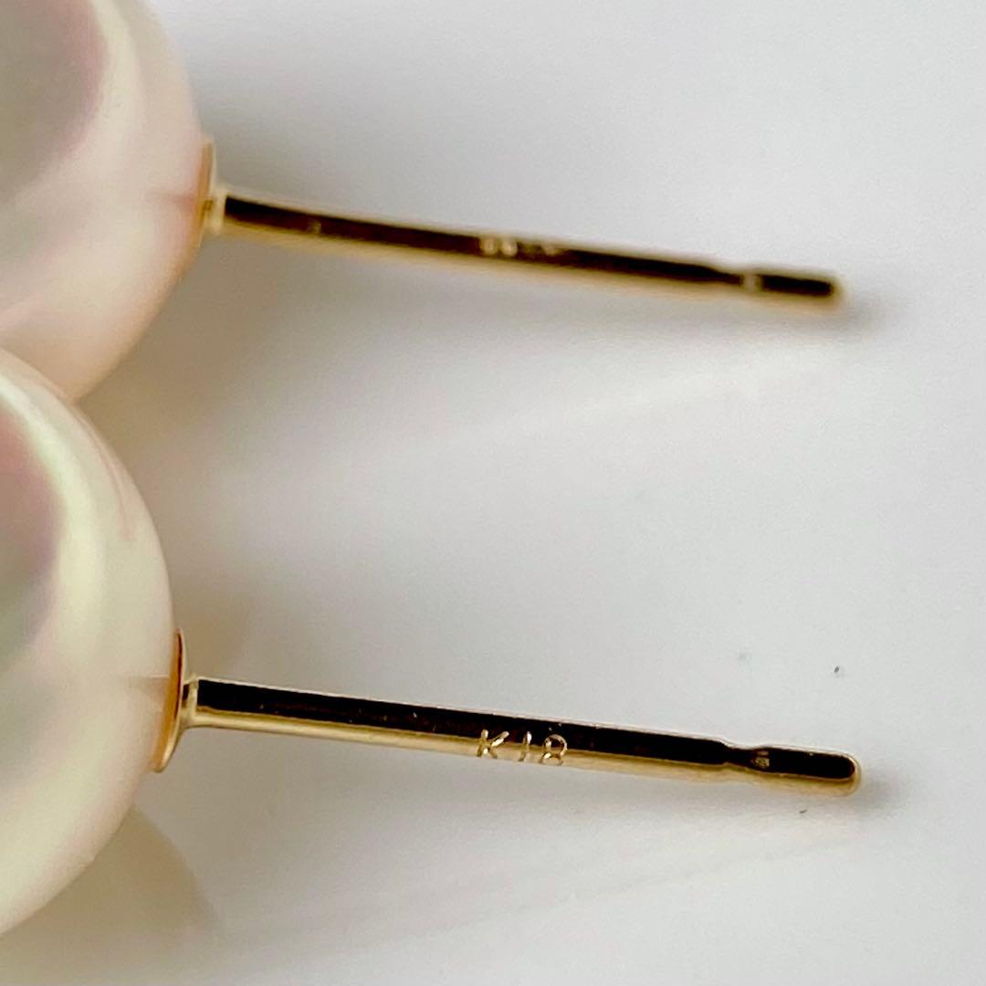 本真珠あこや真珠　グリーンピンク無調8.2㍉k18直結ピアス天女品質BL956