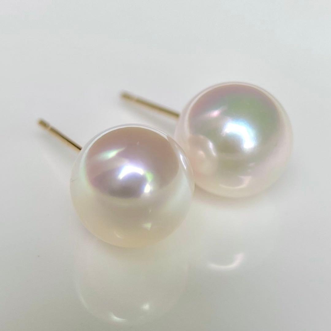 本真珠あこや真珠　グリーンピンク無調8.2㍉k18直結ピアス天女品質BL956