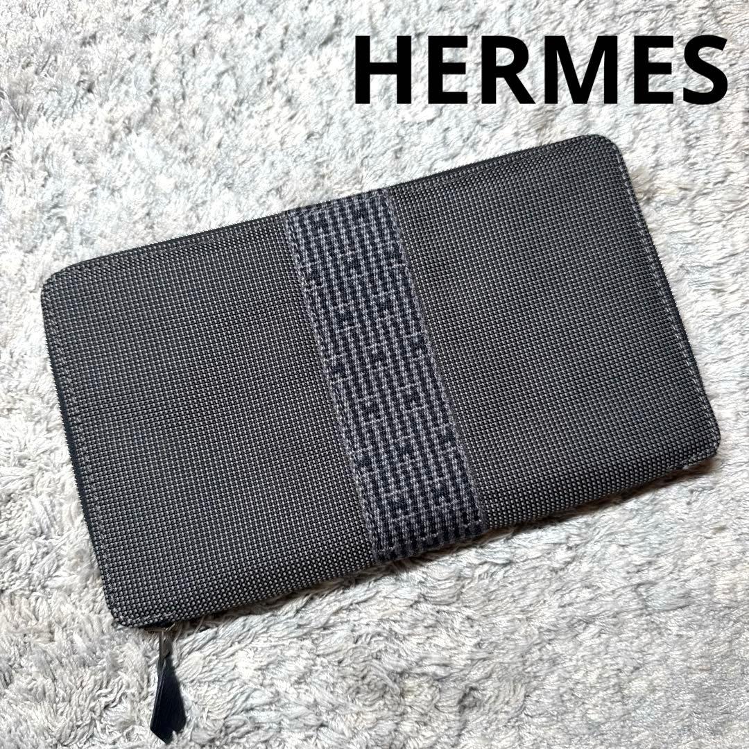 HERMES 長財布 ラウンドファスナー パース ＧＭ グレー エールライン