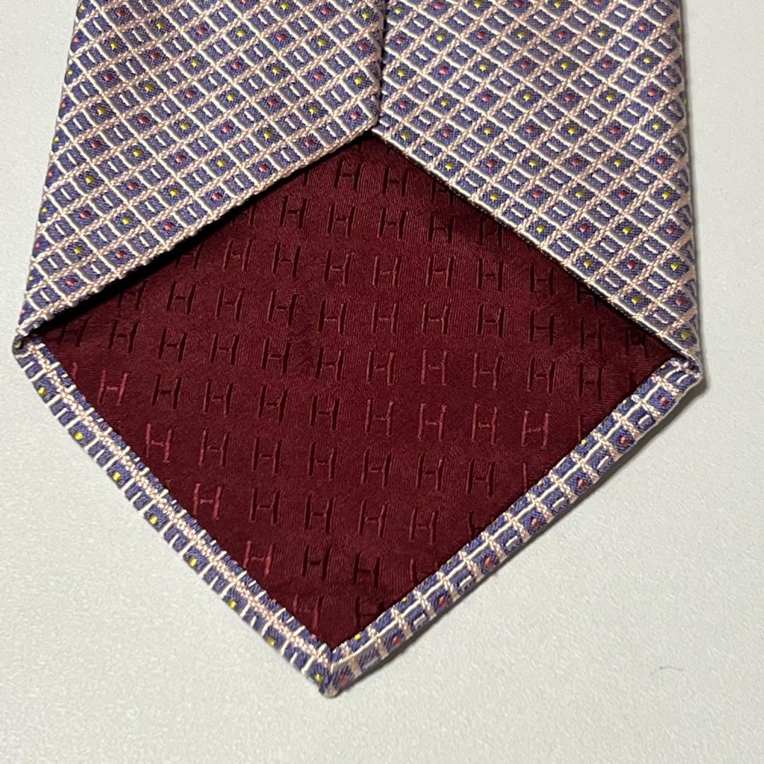 HERMES 総柄 ピンク パープル ネクタイ 051255