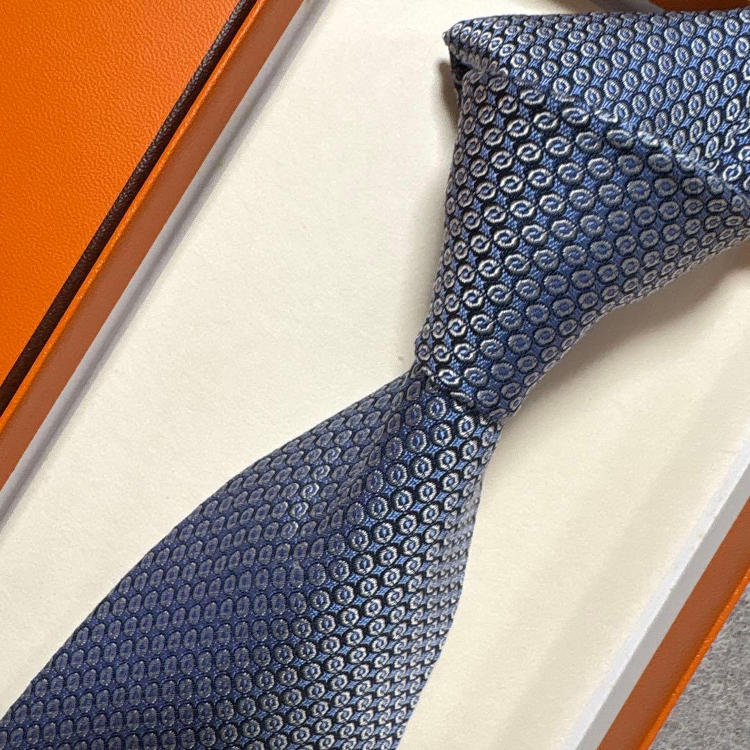 エルメス ネクタイ 青紺 シルクジャガード