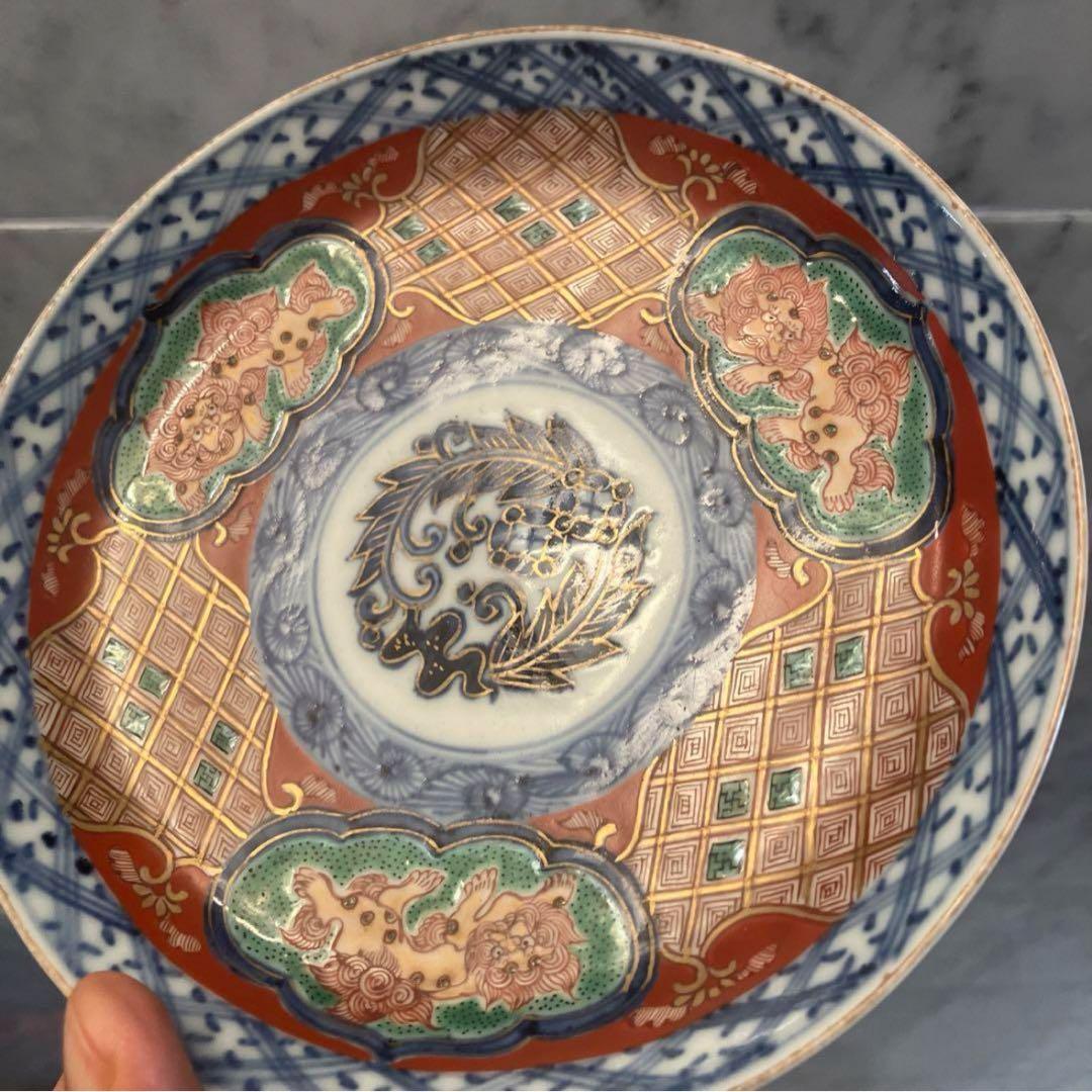 アンティーク九谷焼×伊万里焼狛犬や幾何学模様が精巧に描かれ金彩が美しい豪華絢爛皿