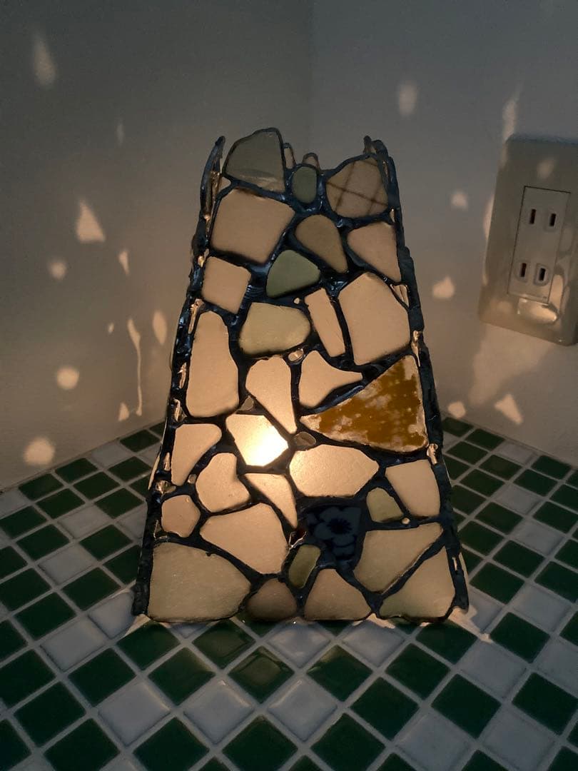 キャンドルホルダー　ステンドグラス　シーグラス　シー陶片　ウランガラス