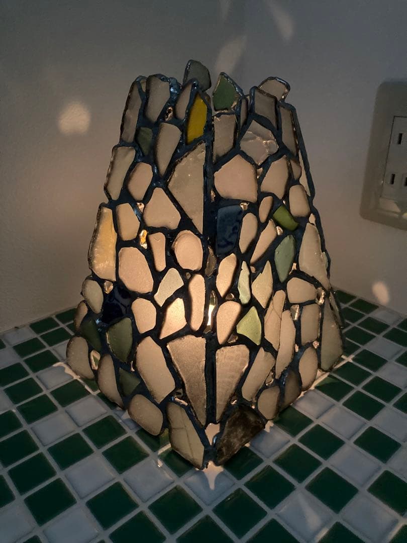 キャンドルホルダー　ステンドグラス　シーグラス　シー陶片　ウランガラス