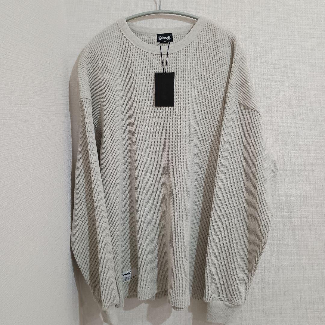 Schott サーマル ワッフル 長袖Tシャツ クルーネック カットソー 染め