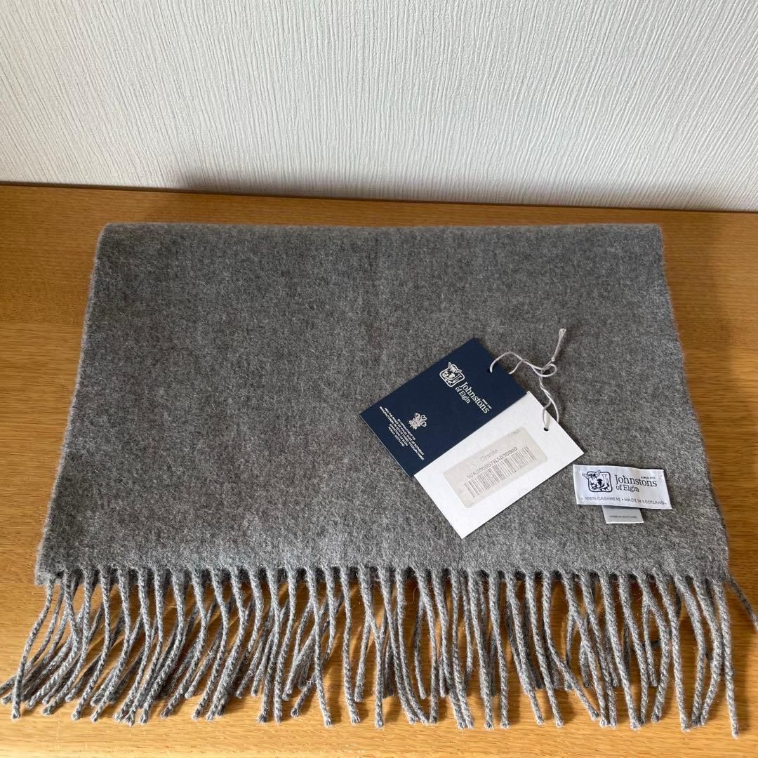 中判Johnstons ジョンストンズ カシミヤ100%ストール グレー