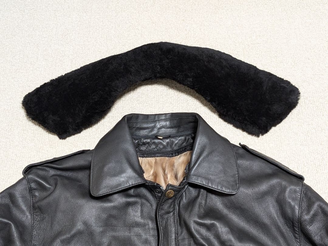 ヴィンテージ レザージャケット G-1・A−2系 黒 襟ボア ブルゾン 羊革 L