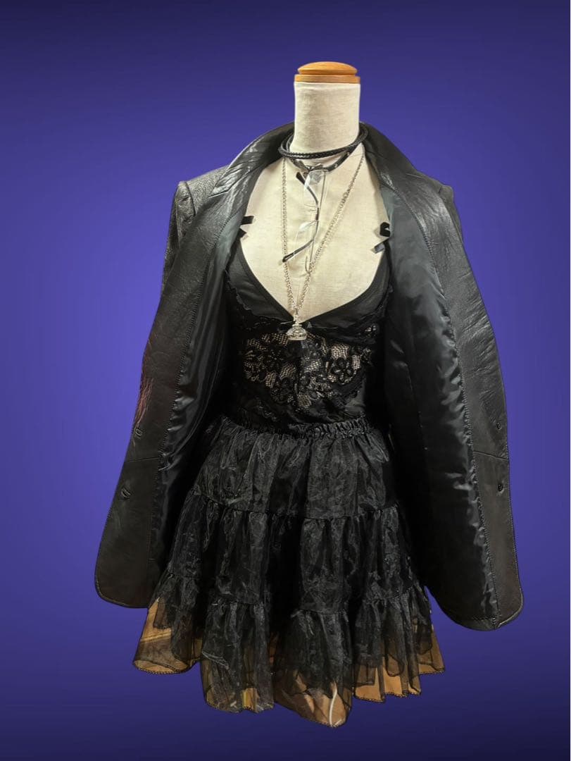 y2k00s当時物✴︎牛革ジャケット平成ギャルNANAパンクロックゴシック黒本革