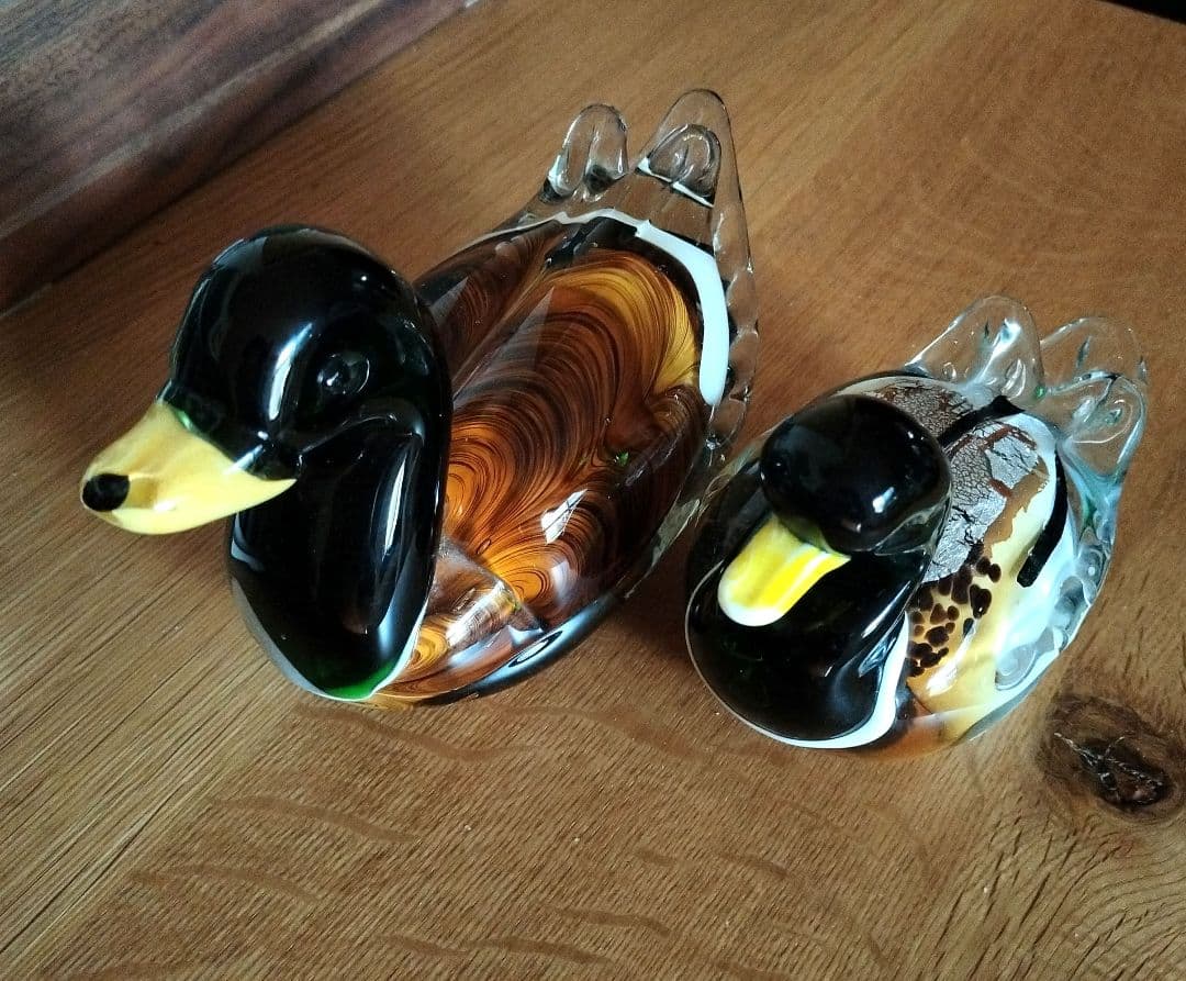 北欧 ガラス製アヒルの置物 2点セット