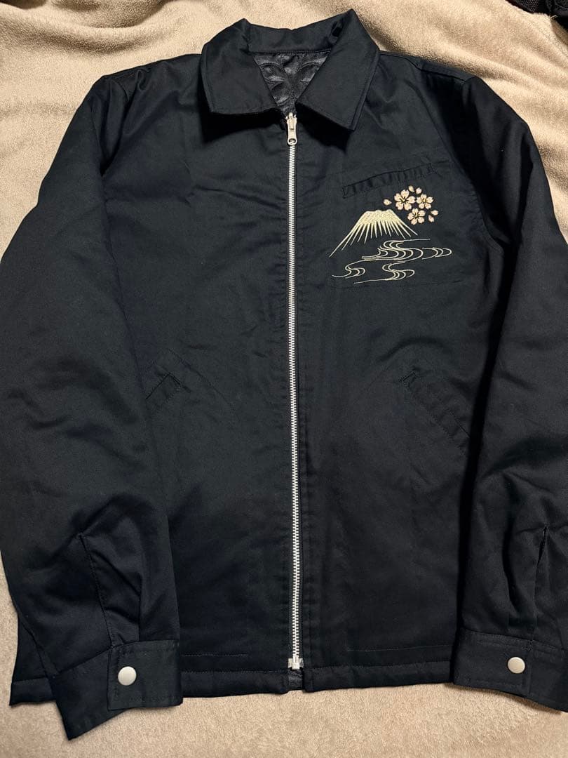 未使用近い ２面用 百花繚乱 富士山 桜 日本限定 スカジャン サテン