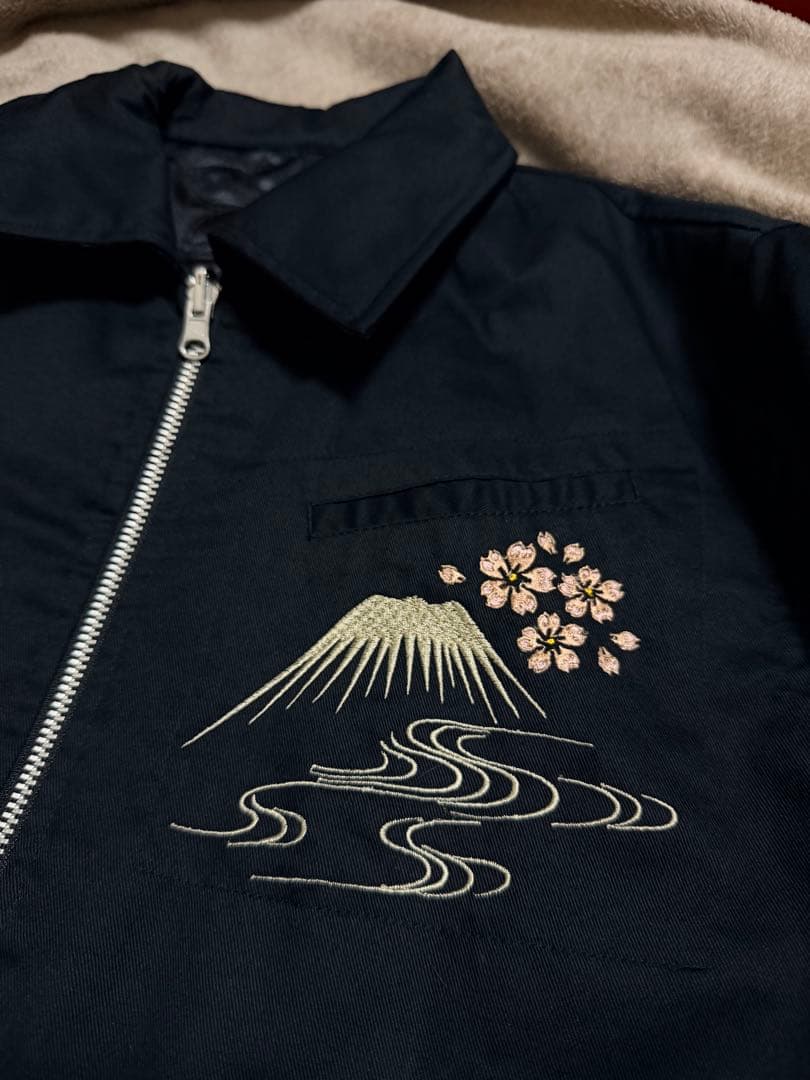 未使用近い ２面用 百花繚乱 富士山 桜 日本限定 スカジャン サテン