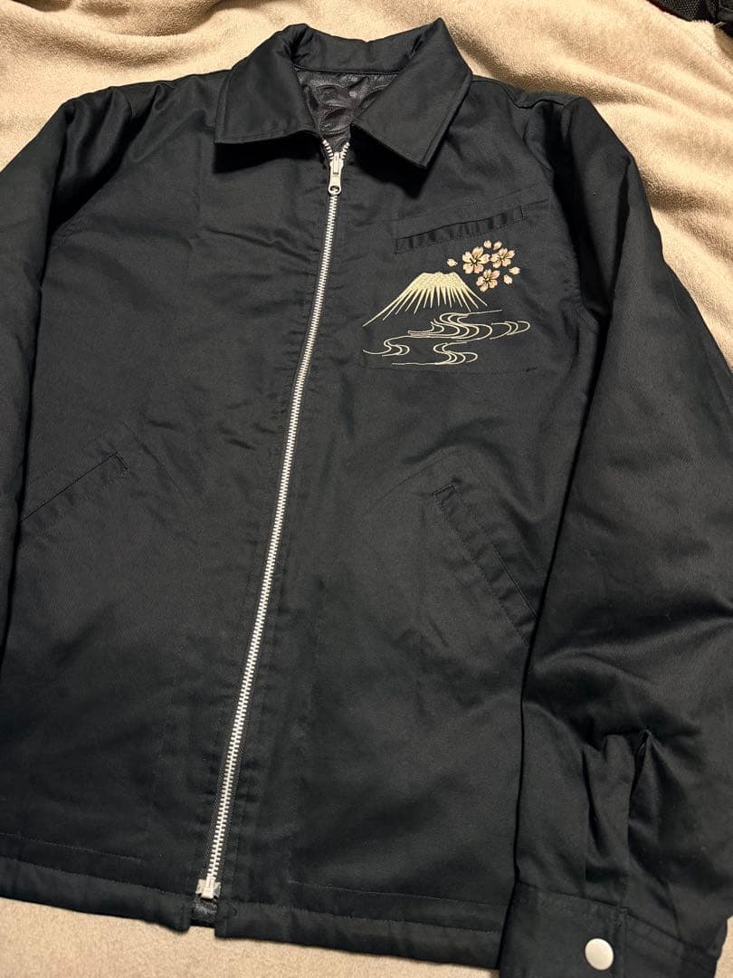 未使用近い ２面用 百花繚乱 富士山 桜 日本限定 スカジャン サテン