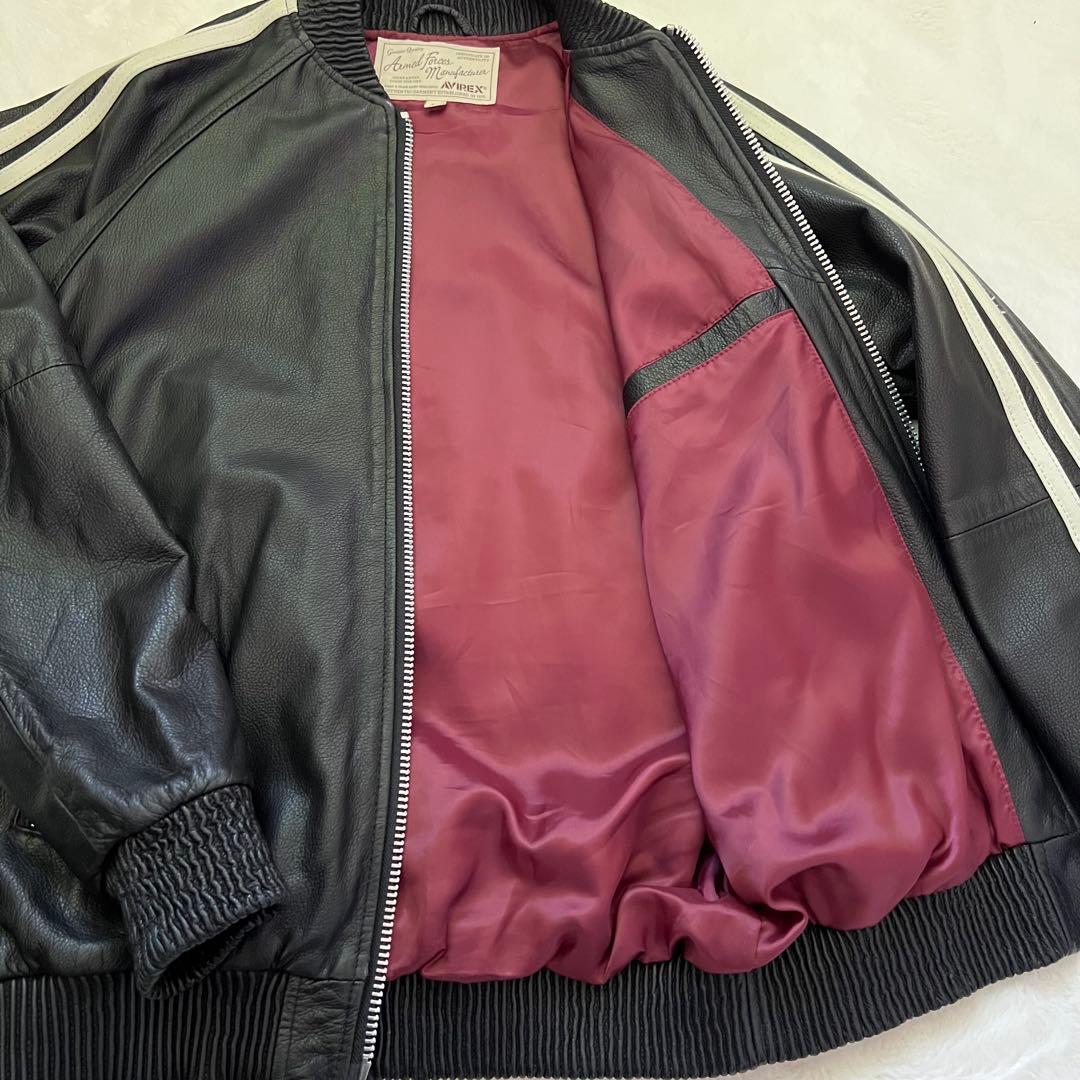 AVIREX ラムレザー トラックジャケット シングルライダース
