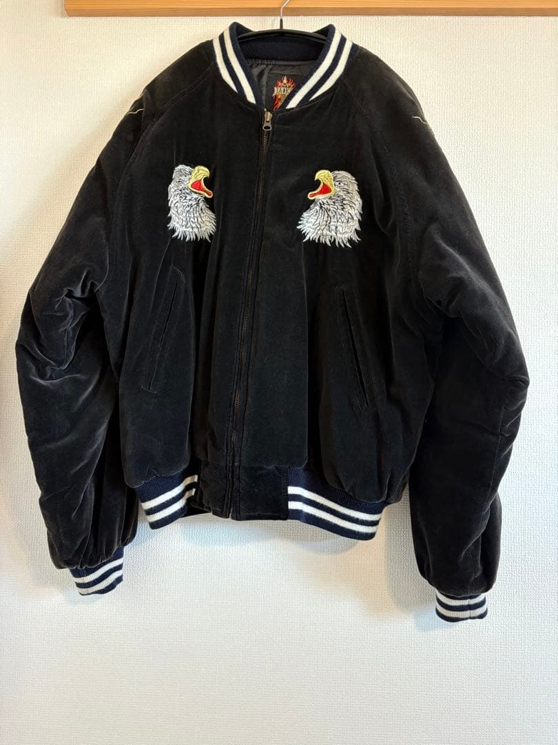 【古着】ベロア スカジャン / 鷹 ドラゴン刺繍