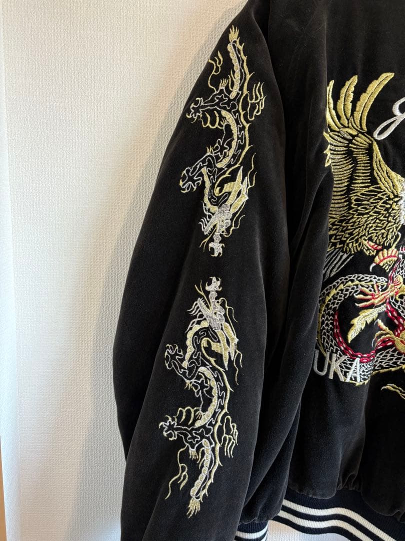 【古着】ベロア スカジャン / 鷹 ドラゴン刺繍