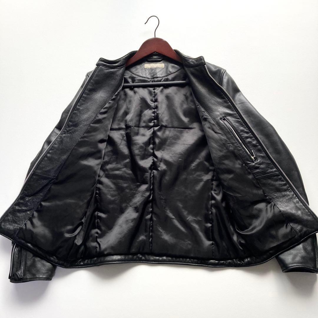 美品 ナノユニバース シングルライダースジャケット L 羊革 ブラック 黒