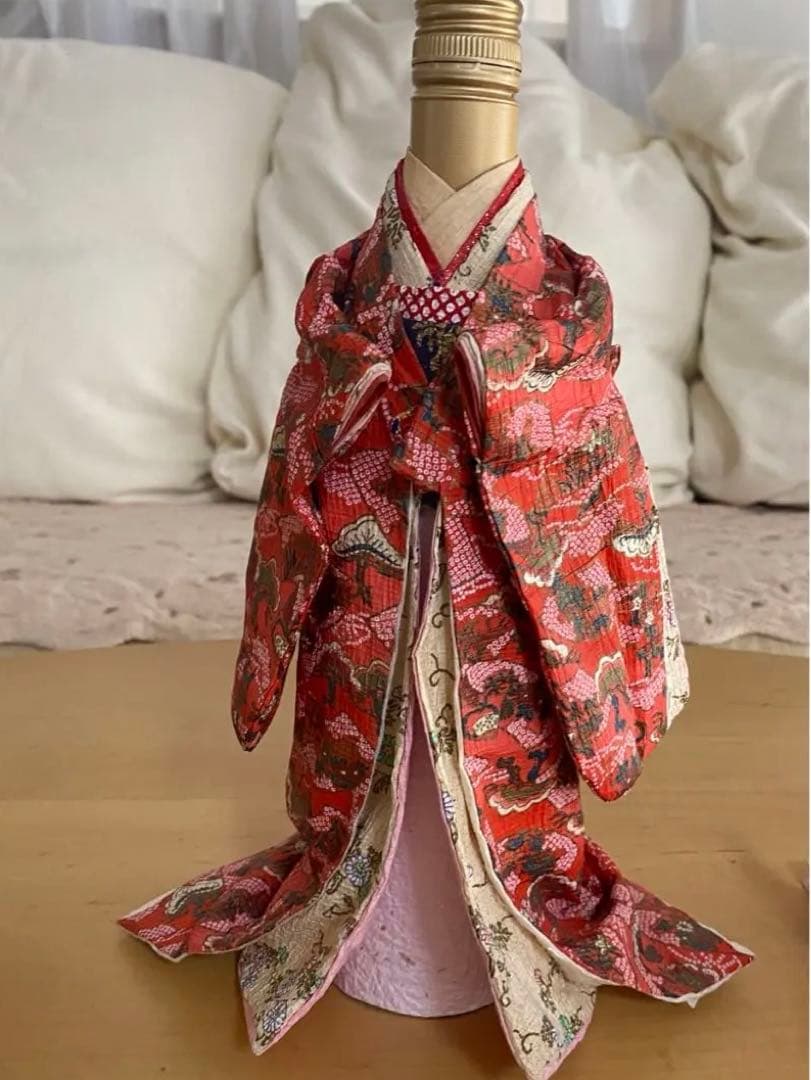 ちりめん和紙の着物のワインボトルカバー