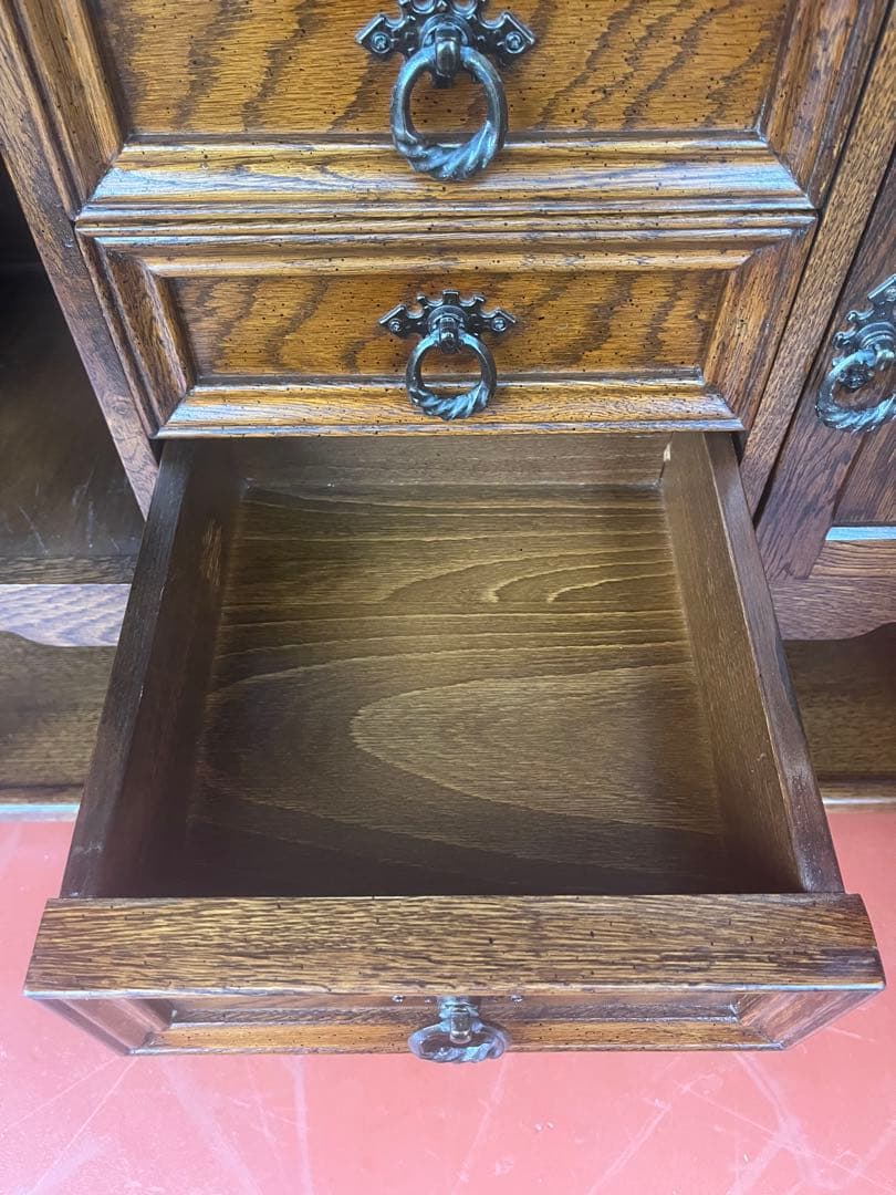 イギリス オーク リネンホールド サイドボード キャビネット ヴィンテージ