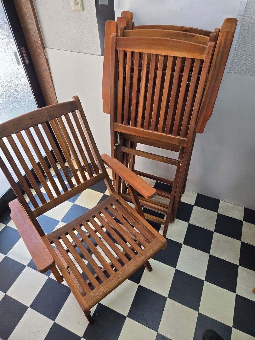 即日出荷 4個セット 木製スラットデザイン折りたたみ椅子 ガーデンチェア